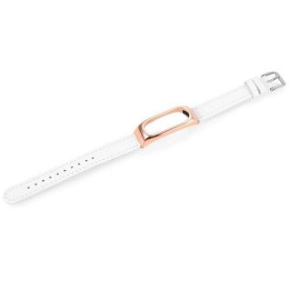 Kožený náhradní náramek pro Mi Band 3/4 Barva: bílá - růžově zlatá (rose gold)