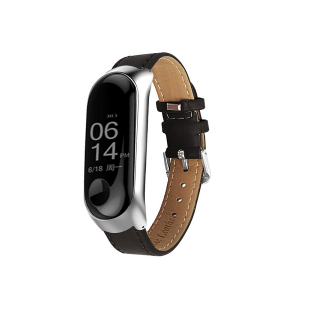 Kožený náhradní náramek pro Mi Band 3/4 Barva: černá - stříbrná