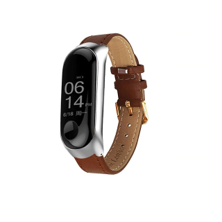 Kožený náhradní náramek pro Mi Band 3/4 Barva: tmavě hnědá - stříbrná