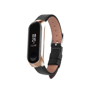 Kožený náhradní náramek pro Mi Band 5/6 Barva: černá - růžově zlatá (rose gold)