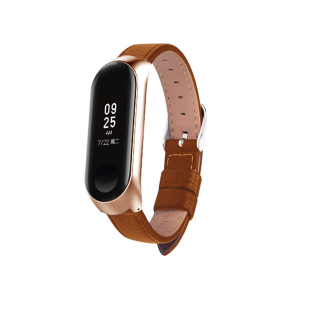 Kožený náhradní náramek pro Mi Band 5/6 Barva: hnědá - růžově zlatá (rose gold)