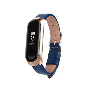 Kožený náhradní náramek pro Mi Band 5/6 Barva: modrá - růžově zlatá (rose gold)