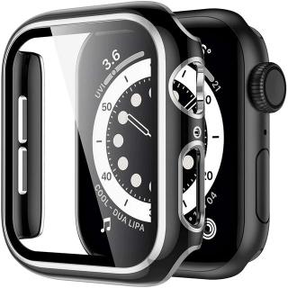 Lesklé prémiové ochranné pouzdro s tvrzeným sklem pro Apple Watch 38/40/41/42/44/45mm Barva: Černá a stříbrná, Velikost pouzdra: 38mm