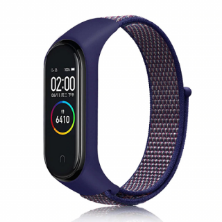 Nylonový náhradní náramek pro Mi Band 3/4/5/6/7 na suchý zip Barva: tmavě modrá