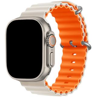 Oceánský silikonový vroubkovaný řemínek pro Apple Watch 38mm/40mm/41mm Barva: bílá - oranžová