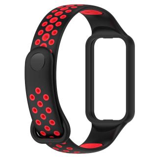 Silikonový perforovaný náhradní náramek pro Xiaomi Smart Band 8 Active a Redmi Band 2 Barva: černá s červenou