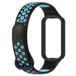 Silikonový perforovaný náhradní náramek pro Xiaomi Smart Band 8 Active a Redmi Band 2 Barva: černá s modrou