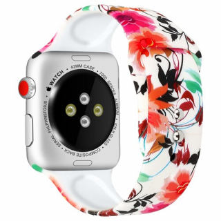 Silikonový řemínek se vzorem pro Apple Watch 38mm/40mm/41mm Barva: bílá - barevné listy