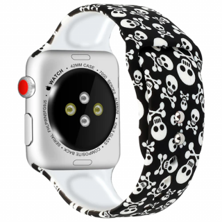 Silikonový řemínek se vzorem pro Apple Watch 38mm/40mm/41mm Barva: černá - lebky