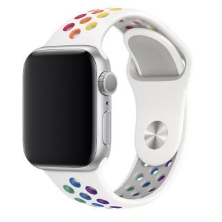 Sportovní silikonový perforovaný řemínek pro Apple Watch 42mm/44mm/45mm/49mm Barva: duhová - bílá pride