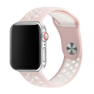 Sportovní silikonový perforovaný řemínek pro Apple Watch 42mm/44mm/45mm/49mm Barva: růžová - bílá