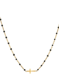 Pozlacený náhrdelník Cross Black Beads gold