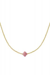 Pozlacený náhrdelník Pink Clover Natural Stones gold