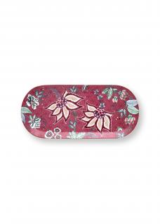 Pip Studio Flower Festival oválný talíř 33,3 x 15,5cm, tmavě růžový (Oválný servírovací tác Cake Tray z kolekce Flower Festtival Dark Pink)