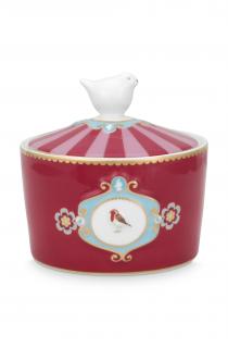 Pip Studio Love Birds Medallion cukřenka, červeno-růžová (porcelánová cukřenka s víčkem 300ml)