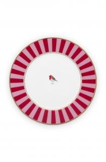 Pip Studio Love Birds stripes talíř Ø 17cm, červeno-růžový (dezertní talířek)