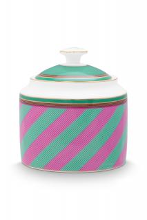 Pip Studio Pip Chique Stripes cukřenka 550ml, růžovo-zelená (Porcelánová cukřenka 550 ml)