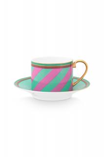 Pip Studio Pip Chique Stripes šálek s podšálkem 220ml, růžovo-zelený (Porcelánový šálek s podšálkem 220ml)