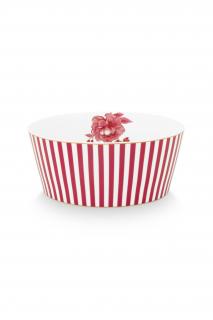 Pip Studio Royal stripes miska Ø15cm, bílo-tmavě růžová (miska z tenkostěnného porcelánu)