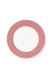 Pip Studio Royal stripes talíř Ø21cm,  bílo-tmavě růžový (snídaňový talíř tenkostěnného porcelánu)