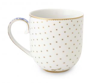 Pip Studio Royal White hrnek 260ml, bílý (porcelánový hrnek se zlatými puntíky)