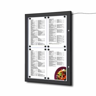 Černá MENU vitrina s LED osvětlením Formát: 4 x A4