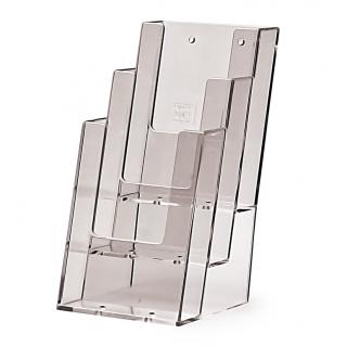 Plexi stojánek na letáky 3 kapsy za sebou pro formát A4, (1/3A4) nebo A5 , 1 ks/bal Velikost / formát: DL (99 x 210 mm), Počet kapes: 3 kapsy