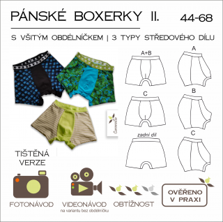 Tištěný střih Caramilla - Pánské boxerky II. 44 – 68 (3 typy středového dílu)