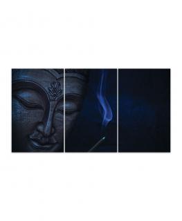 Obraz meditující Buddha - modrý Velikost (šířka x výška): třídílný obdélník - 120x80 cm