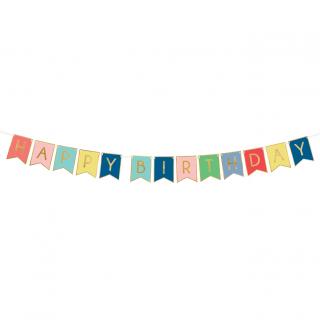 Banner Happy Birthday mix barev se zlatým lemem 15x175 cm