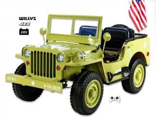 Jeep Willys s 2,4G, 4x 120W / 24V, 3 místný, macha army