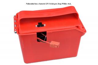 Náhradní box s baterií 12V/14Ah pro Jeep Willys, s nabíjením mimo auta