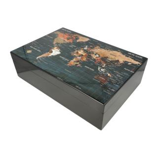 Humidor na doutníky World Map, glossy black, 40x27x11cm