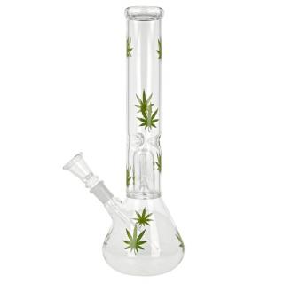 Skleněný bong s perkolací Super Heroes Beaker Green Leaves, 31cm