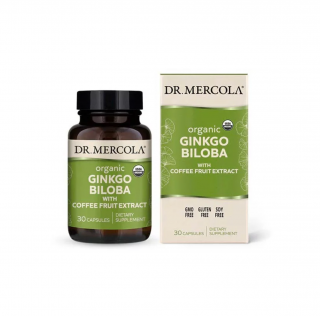 Dr. Mercola Organic Ginkgo Biloba with Coffee Fruit Extrakt, 30 kapslí