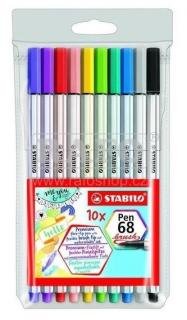 STABILO Pen 68 brush 10 ks pouzdro PVC