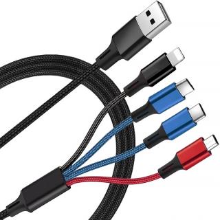 USB datový a nabíjecí kabel 4v1 2x USB-C /1x micro USB / 1x Lighting - 2.8A