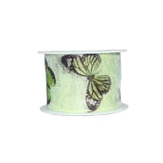 Stuha organzová BUTTERFLY Green 40mm x  m (9,50 Kč/m) (Stuha fotopotisk jednostranný, tvarově stálé hrany)