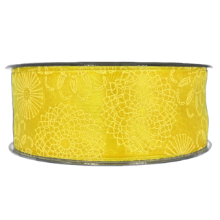 Stuha taftová LOLA YELLOW transparentní 40mm x 20m (9,- Kč/m) (Stuha taftová, průsvitná, oboustranný potisk, s vetkaným drátkem v lemu)