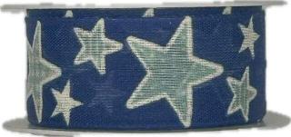 Stuha vánoční bavlněná BLUE STARS modrá 25mm x 2m (Stuha vánoční, tmavě modrá, bavlněná, s drátkem v lemu)