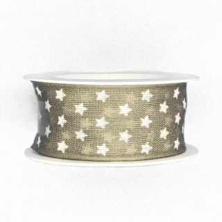 Stuha vánoční bavlněná TINY STARS pastelově šedá 25mm x 2m (Stuha vánoční, pastelově šedá, bavlněná, s drátkem v lemu)