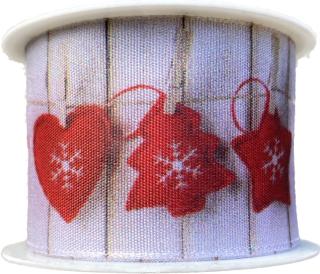 Stuha vánoční RED HEARTS DECORATION  40mm x 2m (Stuha vánoční, taftová, jednostranný fotopotisk, s vlascem v lemu)