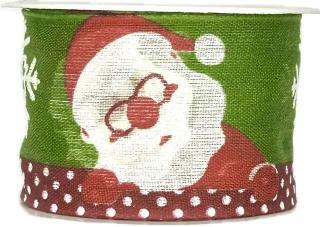 Stuha vánoční RED NOSE SANTA 40mm x 2m (Stuha vánoční, bavlněná, jednostranný potisk, s drátkem)