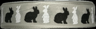 Stuha velikonoční EASTER BUNNY BLACK 25mm x 20m (7,-Kč/m) (Stuha velikonoční, bavlněná, jednostranný potisk, s drátkem v lemu)