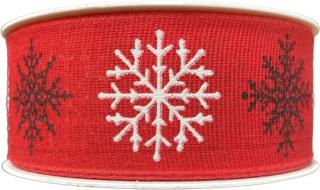 Vánoční bavlněná stuha SNOW ELEGANCE RED  40mm x 20m (8,-Kč/m) (Vánoční stuha, červená, bavlněná, jednostranný potisk)