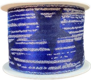 Vánoční stuha organzová BLUE STARS 40mm x 2m (Vánoční stuha organzová, modrá, transparentní, s drátkem v lemu)