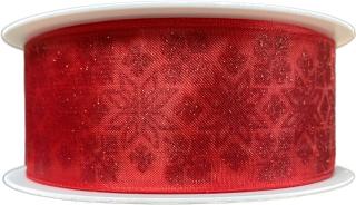 Vánoční stuha organzová GLAMOUR STARS RED 40mm x 20m (9,-Kč/m) (Vánoční stuha organzová, červená, oboustranná, glitrový potisk, transparentní, s vlascem v lemu)