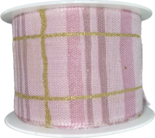 Vánoční stuha PINK KARO 40mm x 2m (Bavlněná vánoční stuha, v barvě růžové, jednostranný potisk, s drátkem)