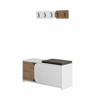 Designový set do předsíně bílá / tmavý dub, botník + věšák, 105 cm