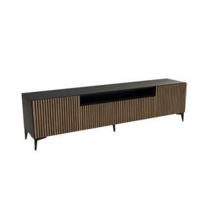 Dlouhý designový tv stolek na nožičkách 180 dřevěný + kovové nohy, svislé lamely 180x54x41 cm